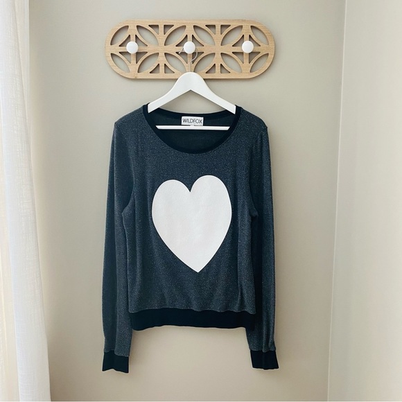 Wildfox Pullover Glitter Heart Sweater Black/White Sz Small - Picture 1 of 10